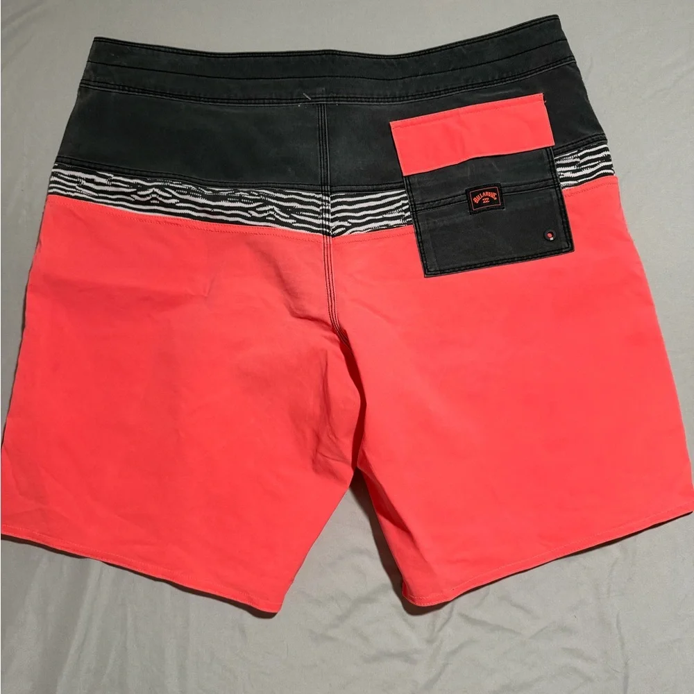 Billabong Skateboard Swim Trunks, Drawstring, Pink/Grey, Men's 36‎ #1154